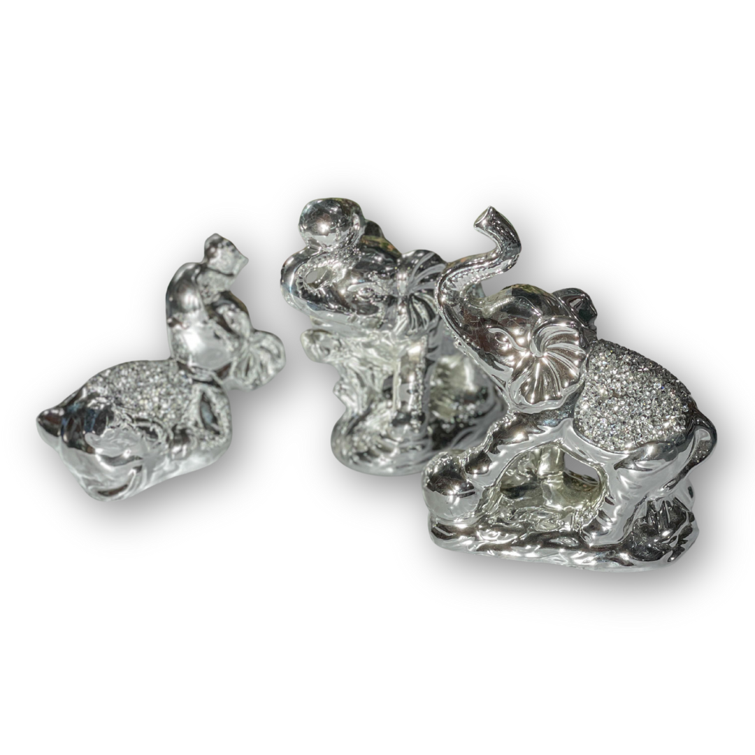 Trio De Elefantes Decorativos Brillantes