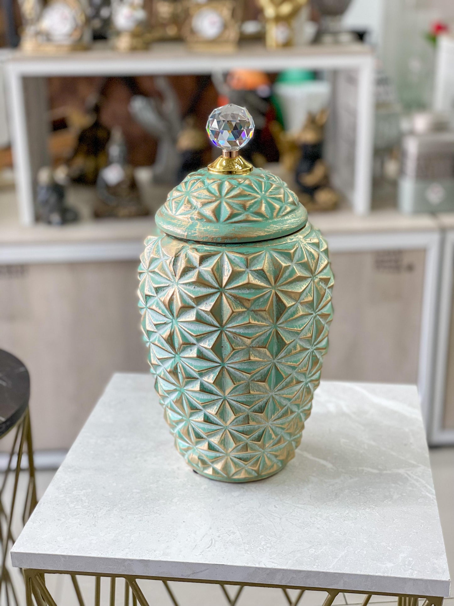 Ánfora Verde menta con dorado