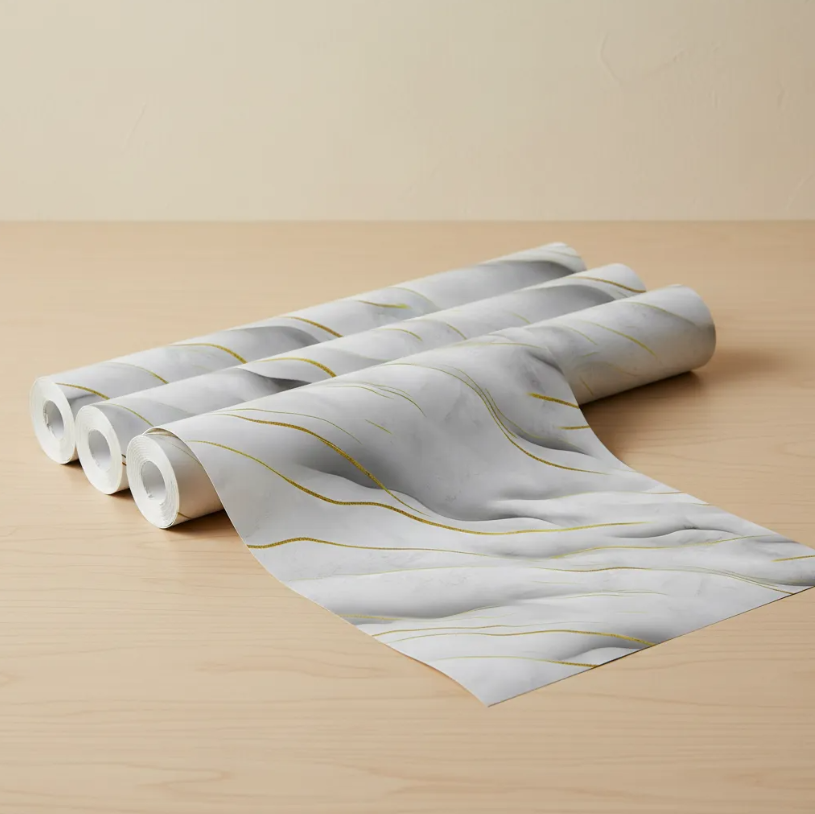 Papel Tapiz Autoadhesivo Gris con Dorado Marmolizado
