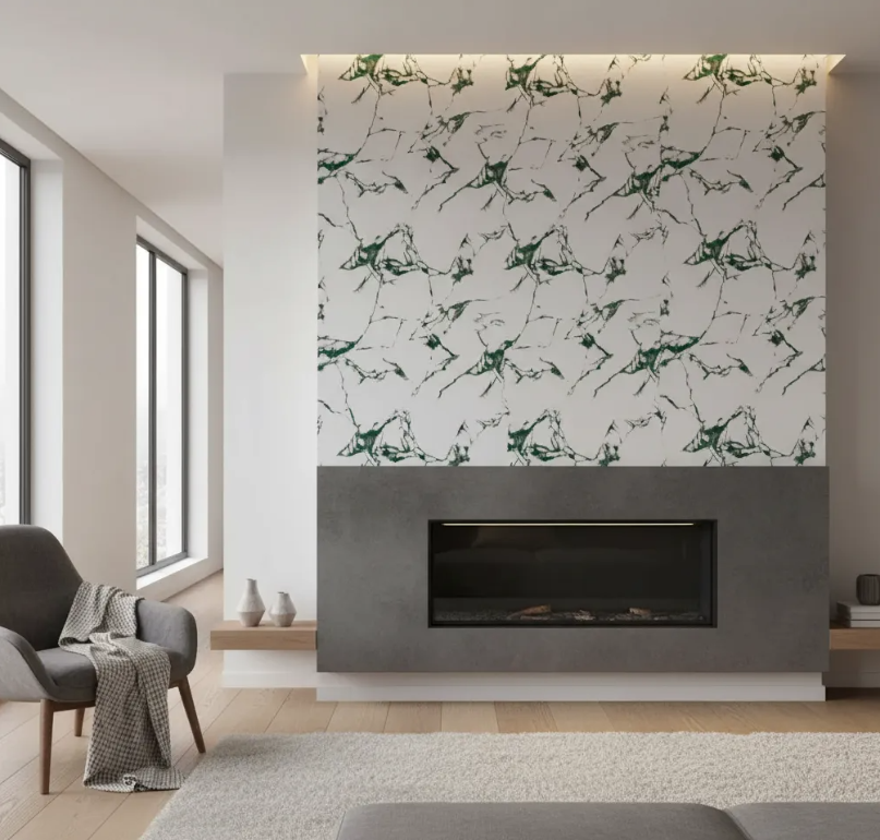 Papel Tapiz Autoadhesivo Blanco con Verde Marmolizado