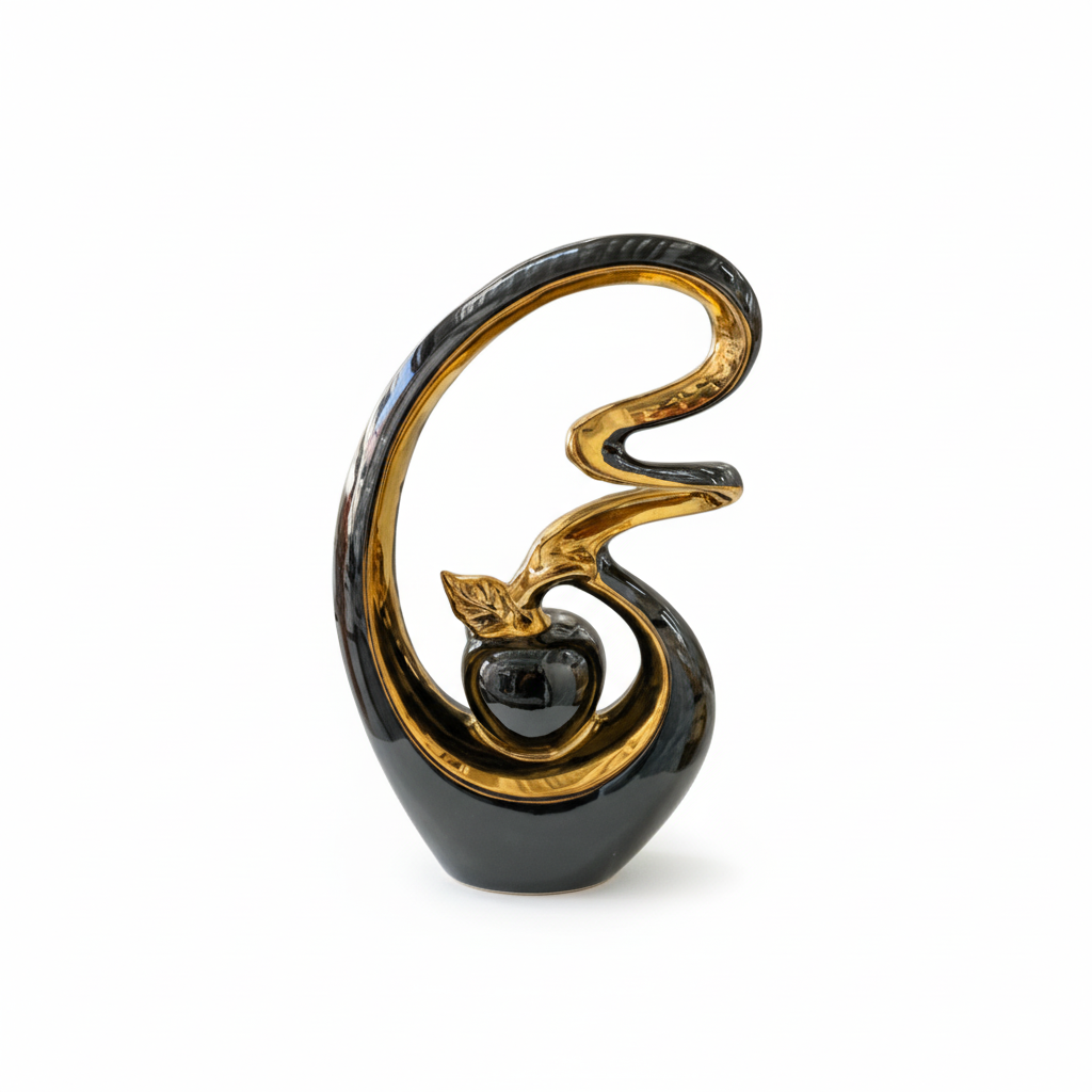 Trio De Figuras Decorativas Manzana Doradas