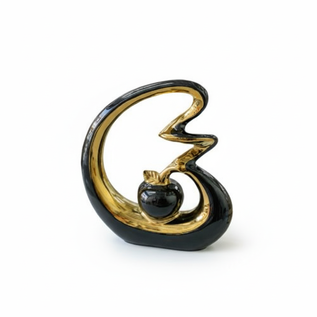 Trio De Figuras Decorativas Manzana Doradas