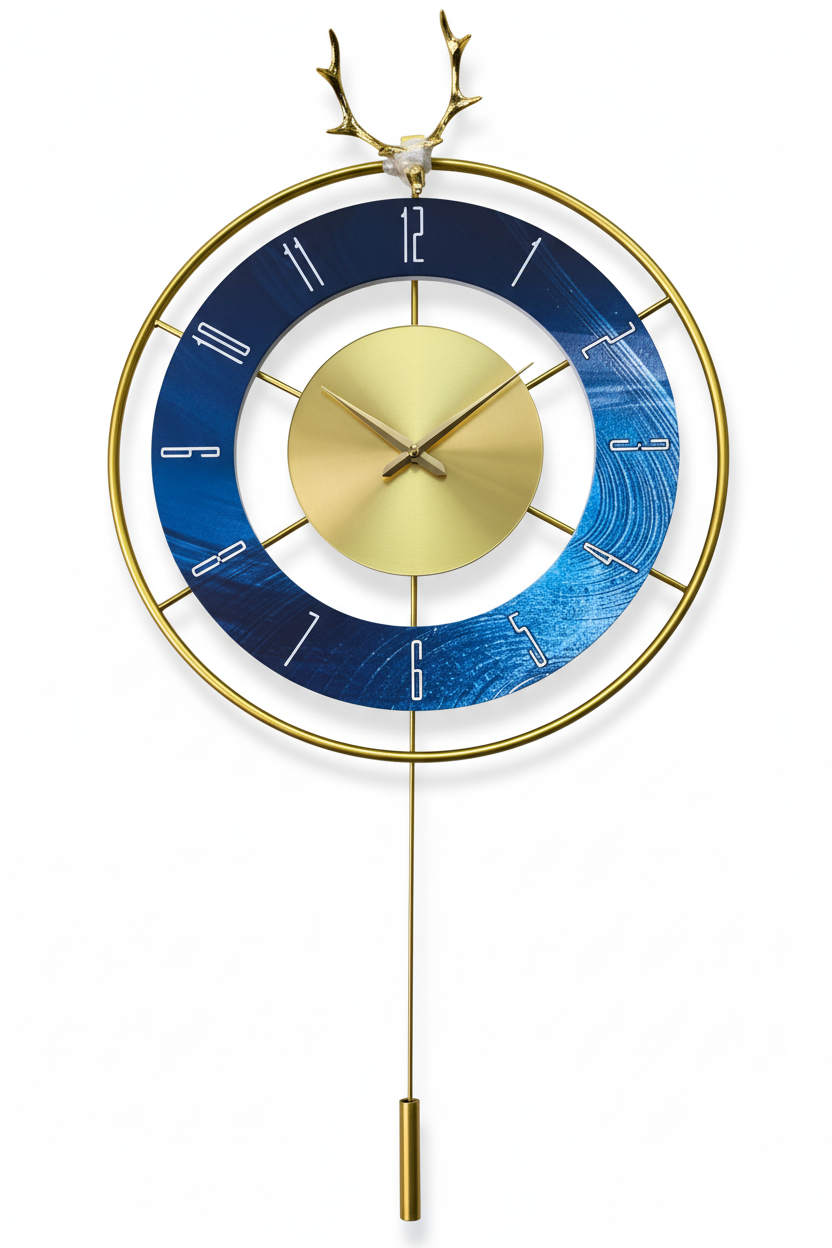 Reloj De Pared Decorativo Circular Dorado Con Reno