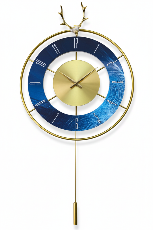 Reloj De Pared Decorativo Circular Dorado Con Reno