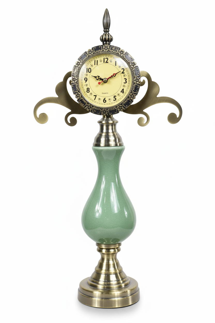 Reloj Decorativo Vintage Verde Con Dorado
