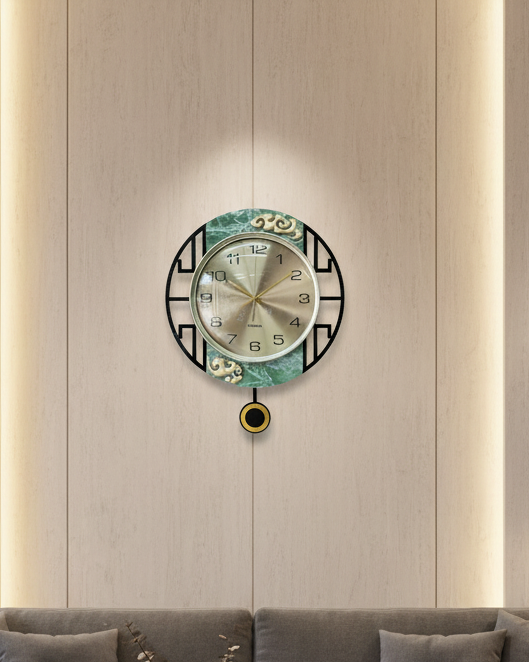 Reloj Decorativo De Pared Con Péndulo Verde