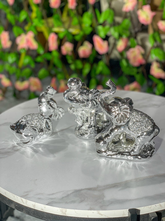 Trio De Elefantes Decorativos Brillantes