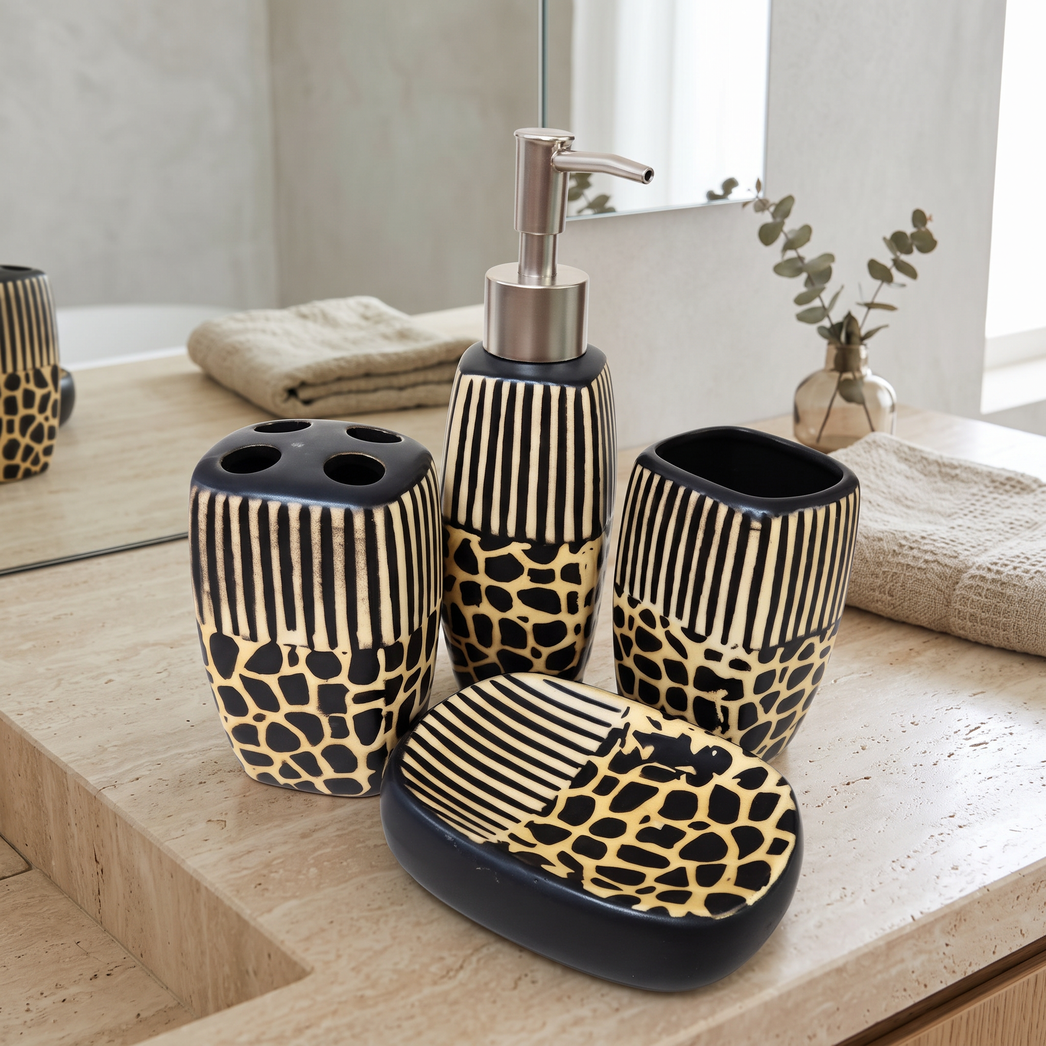 Set De Baño Estampado Negro